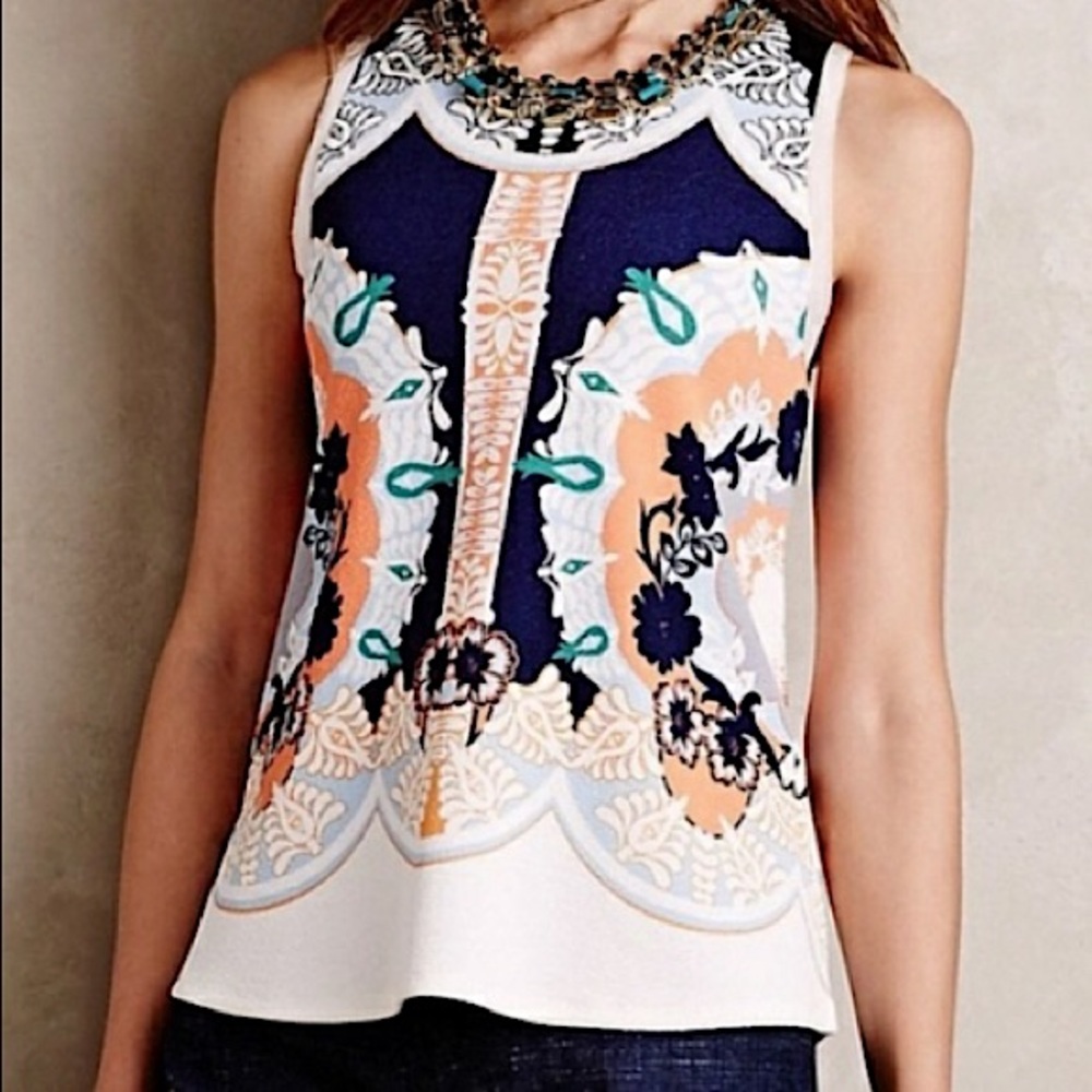 Anthropologie Postage Stamp Anzere Floral Frayed Edge Tank Top Size Small